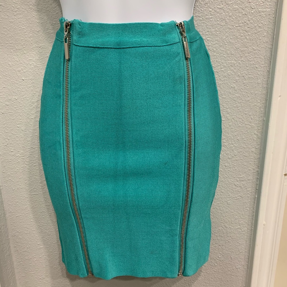 Bebe zippered bandage mini skirt turquoise small